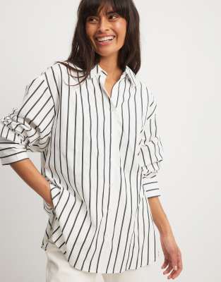 NA-KD NA-KD x Laura Jane Stone oversized shirt with high cuffs in black & white stripe