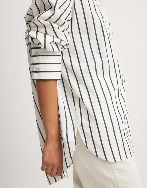 NA-KD x Laura Jane Stone oversized shirt with high cuffs in black & white stripe, 3 of 4