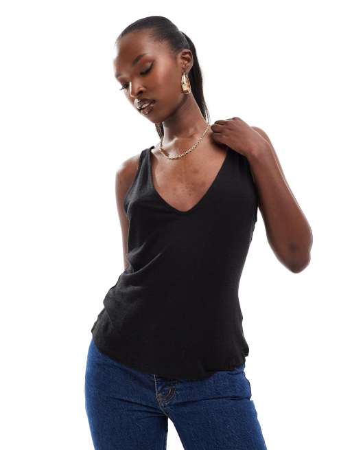 NA-KD x Laura Jane Stone sheer u-neck singlet in black