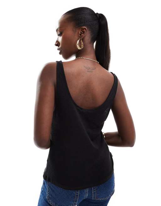 NA KD x Laura Jane Stone sheer u neck tank top in black ASOS