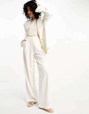 White Linen Look High Waisted Tailored Pants