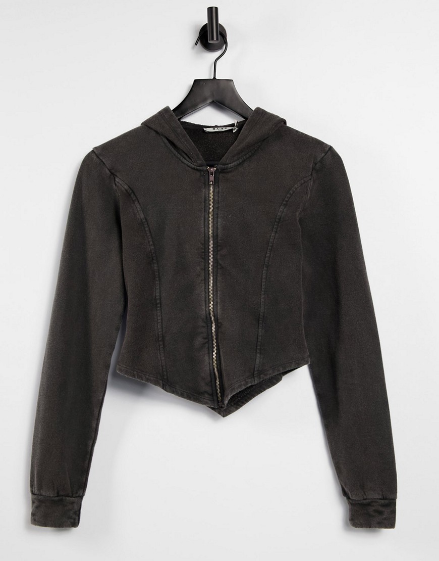 NA-KD x Lisa Marie Schiffner acid wash zip front hoodie in black - part of a set