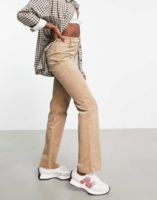 Topshop stretchy cord flare pants in stone