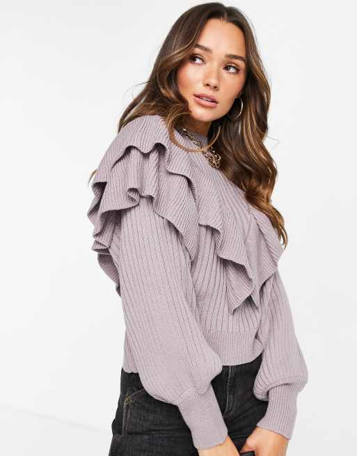NA-KD X Lisa Marie Schiffner frill detail knitted jumper in lilac