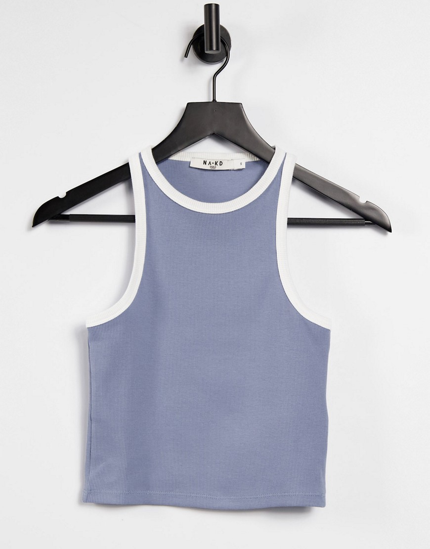 NA-KD x Lisa Marie Schiffner ribbed singlet top in light blue - part of a set-Blues