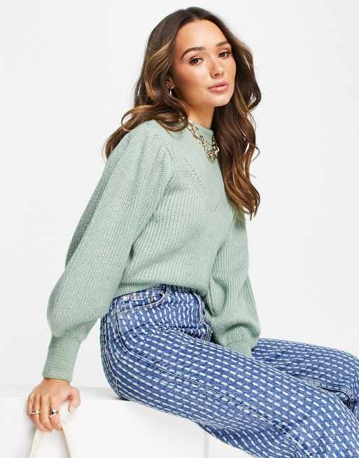 NA-KD X Lisa Marie Schiffner volume sleeve knitted jumper in dusty green