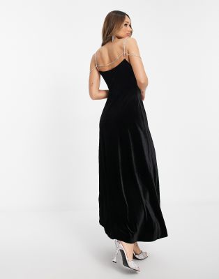 NA-KD x Lovisa Barkman velvet maxi dress with diamante straps in