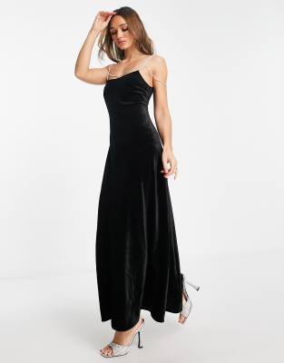 NA-KD x Lovisa Barkman velvet maxi dress with diamante straps in