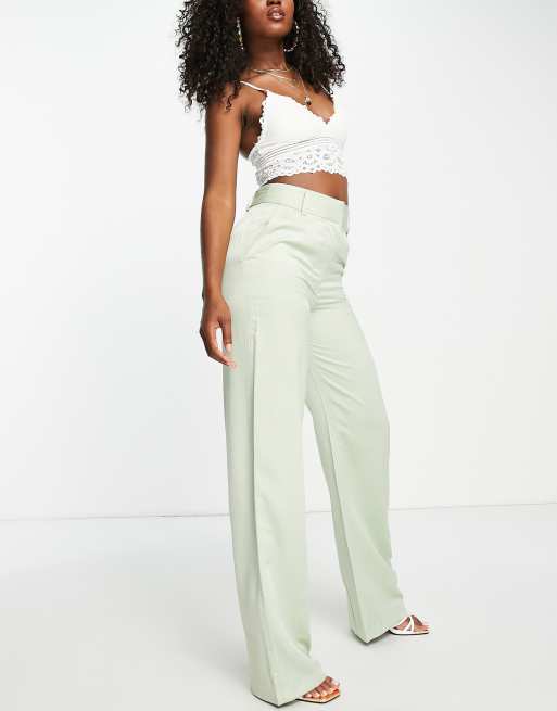 NA-KD x Lovisa Wallin linen wide leg pants in light green (part of