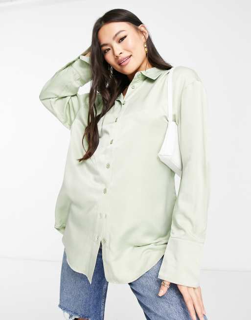 NA-KD x Lovisa Wallin - Lysegrøn oversized skjorte i hør - Del af sæt