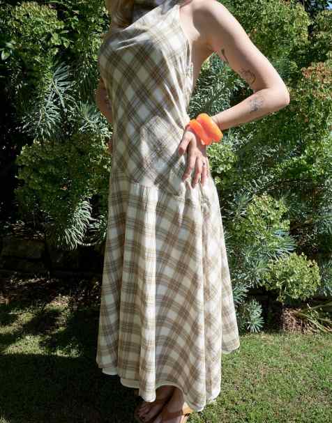 NA-KD x Marie Jedig robe midi asymétrique à col halter à carreaux - MULTI - view 1