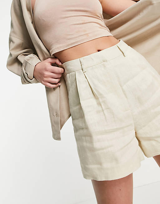 NA-KD x Mathilde Gohler linen shorts in beige