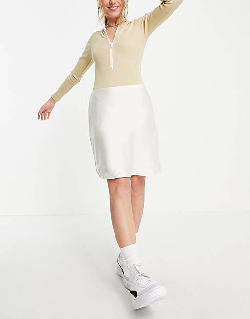  NA-KD x Mathilde Gohler satin mini skirt in off white 