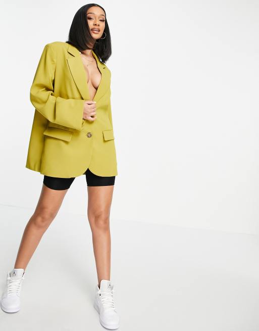 NA-KD x Matiamu by Sofia oversized boxy blazer in olive green | ASOS