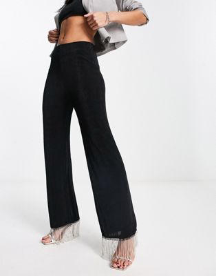 NA-KD x Mimi AR co-ord trousers with fringe detail in black glitter