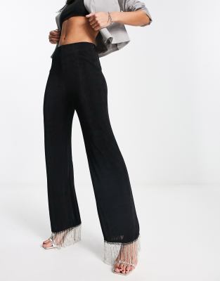 Na-kd X Mimi Ar Pants With Fringe Detail In Black Glitter - Part Of A Set