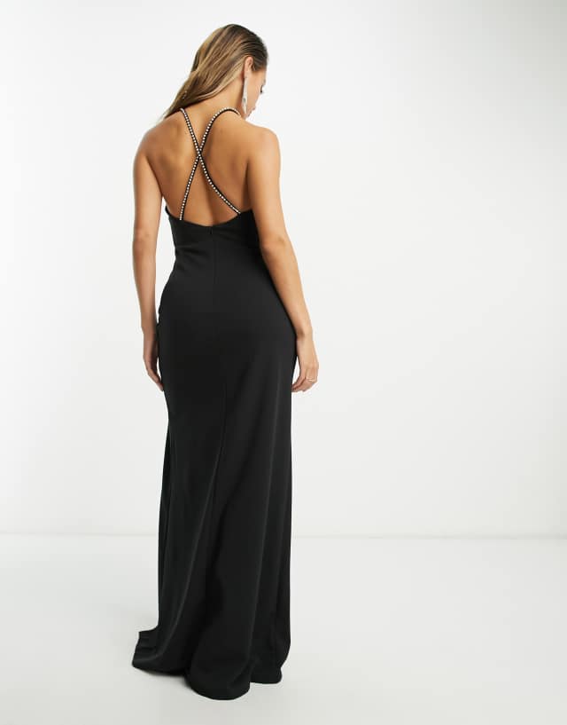 NA-KD x Mimi AR split detail maxi dress in black