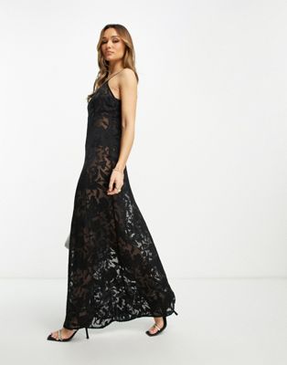 NA-KD x Mimi AR strap detail 90's midi dress in black floral