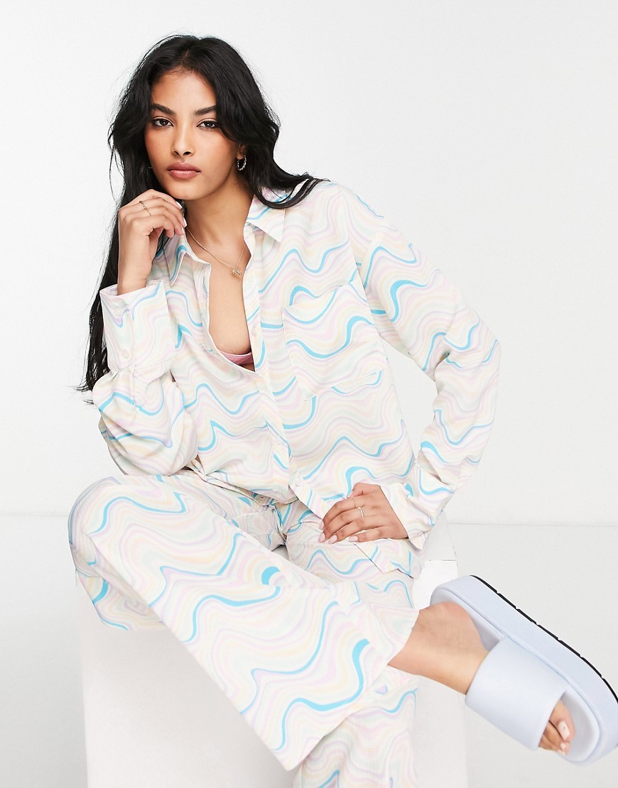 NA-KD x Miss Lisibell oversized shirt in wavy stripe print - part of a set-Multi