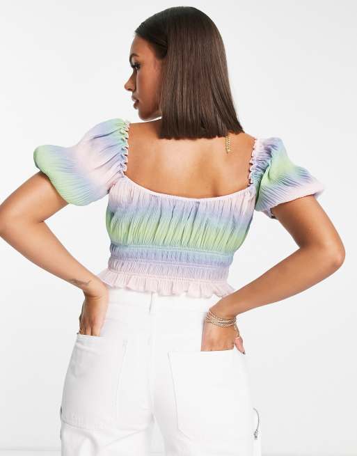 NA-KD x Misslisibell - Crop top con maniche a sbuffo e stampa sfumata, 2 di 4