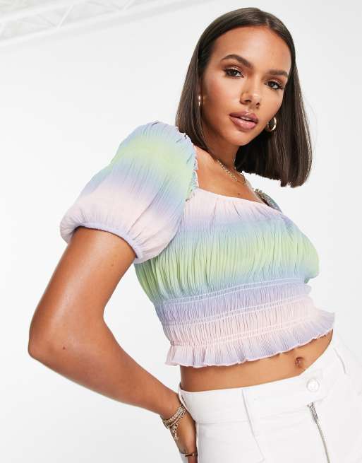 NA-KD X Misslisibell - Cropped top med pufærmer i ombre-print