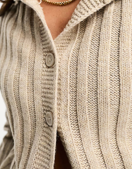 NA-KD x Moa Mattson button detail ribbed cardigan in beige