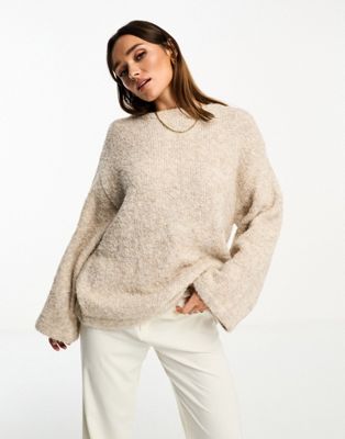 NA-KD x Moa Mattson oversized soft knit jumper in beige