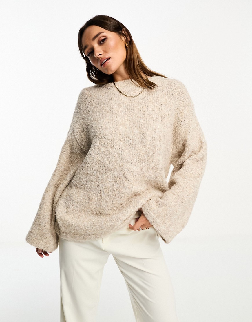 NA-KD x Moa Mattson oversized soft knit jumper in beige-Neutral