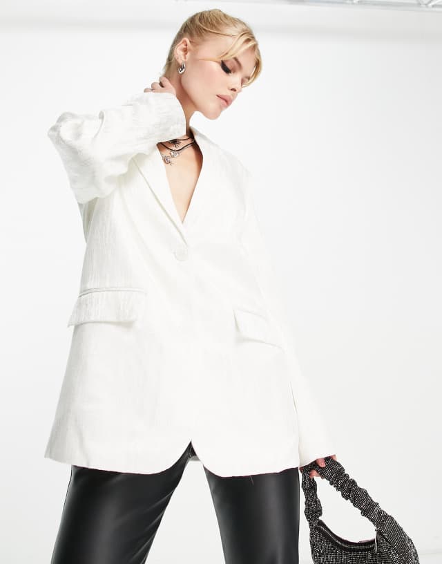 NA-KD x Moa Mattson oversized tailored blazer in textured shine - part of a set