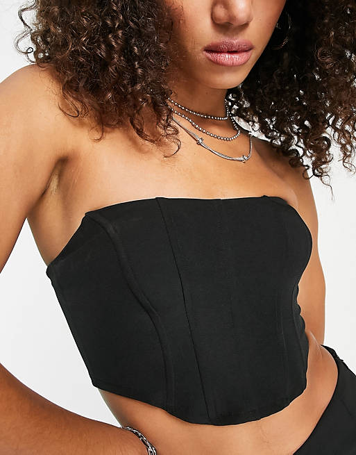 NA-KD x Moa Mattson structured corset top in black - part of a set