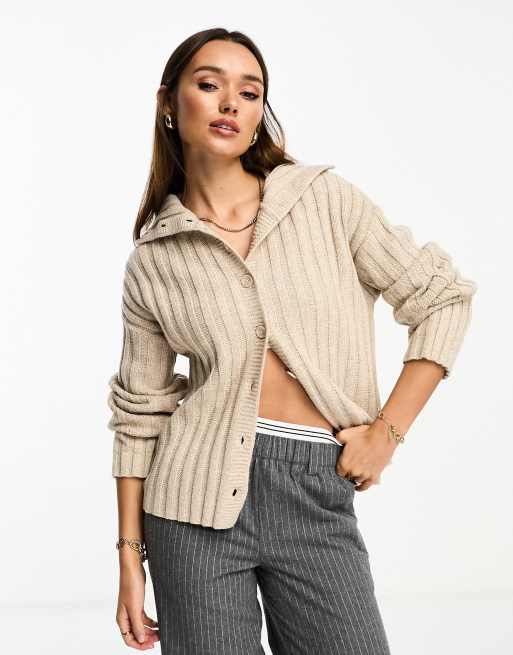 NA-KD x Moa Mattsson button detail ribbed cardigan in beige