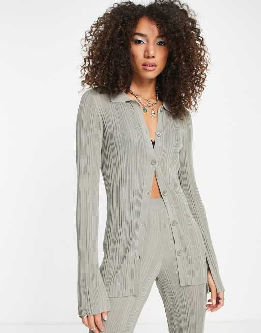 NA-KD x Moa Mattsson button through shirt in rib knit (part of a set)
