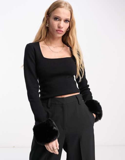 NA KD x Moa Mattsson knitted jumper with faux fur in black