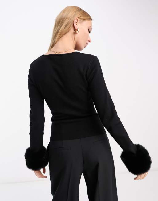 NA-KD x Moa Mattsson knitted jumper with faux fur in black, 2 of 4