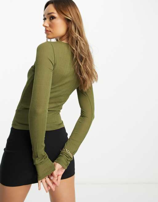 Olive green mesh store top