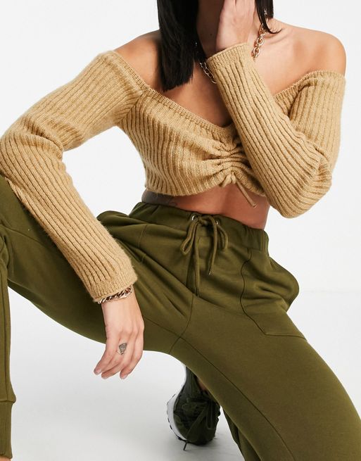 Influencer Ribbed Knit Joggers in Olive