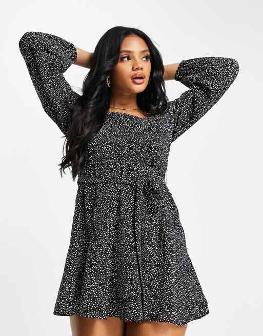 NA-KD X Pamela - Mini jurk met stippenprint in zwart - BLACK