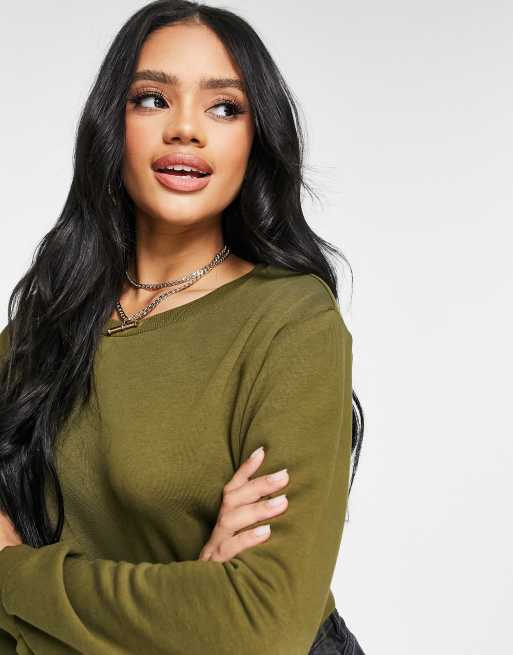NA-KD X Pamela - Olivengrøn cropped sweatshirt - Del af sæt