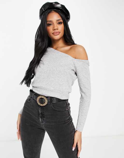 NA-KD X Pamela - Top asymétrique brossé - Gris