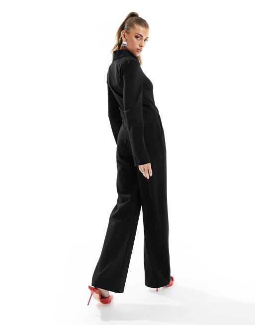 NA-KD X Paola Cossentino zip detail jumpsuit in black