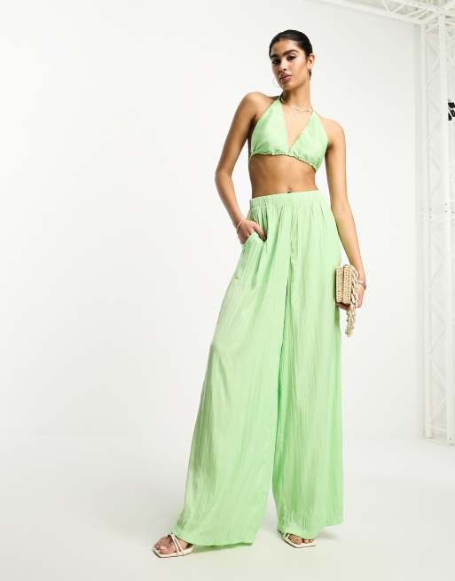 NA-KD x Phiaka wide leg flowy pants in green -set