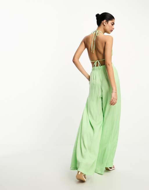 NA-KD x Phiaka wide leg flowy pants in green -set