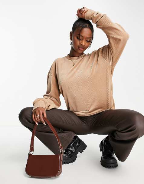 NA-KD x Rianne Meijer co-ord velour sweater in beige - view 1