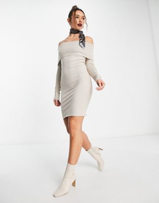 Na-kd X Rianne Meijer Off The Shoulder Mini Dress In Beige-neutral