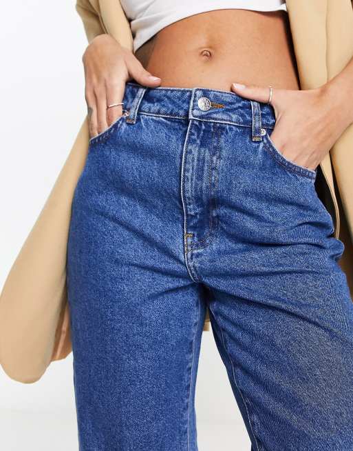 NA-KD x Rianne Meijer straight jeans with raw hem in blue wash