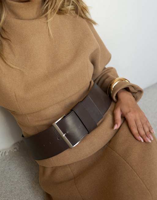 NA-KD x Sasha Sviridovskaya Marked waist sculptural top in brown, 4 of 5