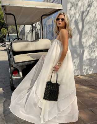 NA-KD x Sophie Murray - Robe bandeau fluide et asymétrique - Blanc cassé 38