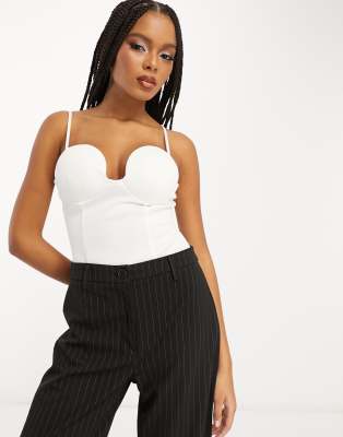 x Stephsa cut out cup detail corset in off white