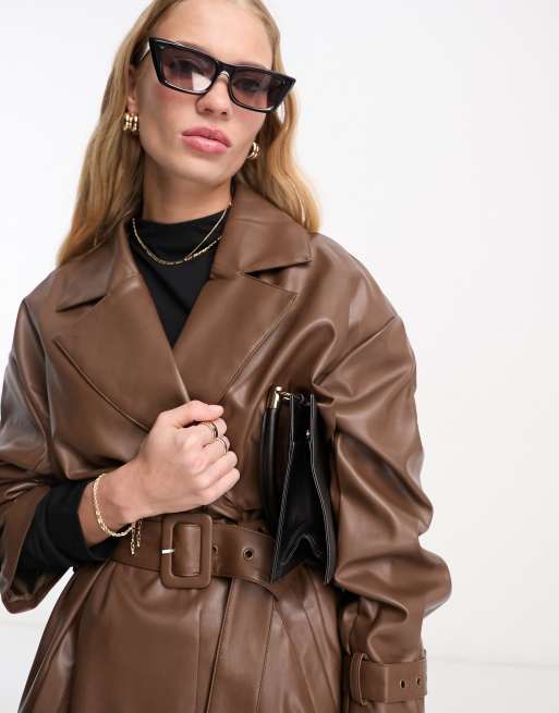 Trench En Cuir Nappa Marron Foncé - Taille L (Femme) - Avec Veste Matelassée Amovible - Occasion En Très Bon état