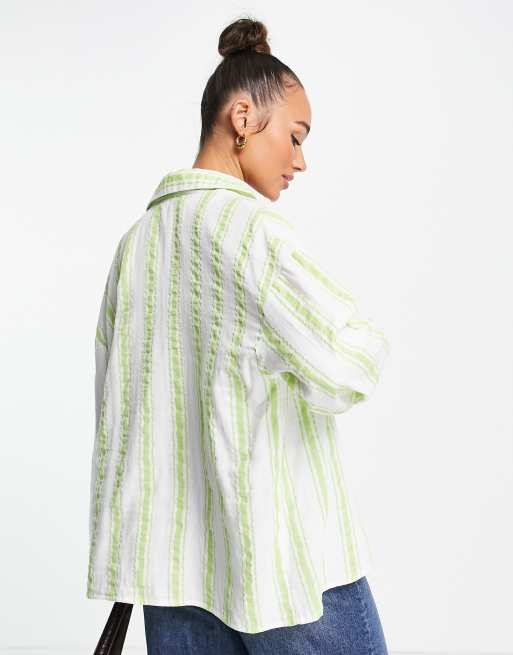 NA-KD x Susanna Wurz - Camicia stropicciata verde a righe, 2 di 4